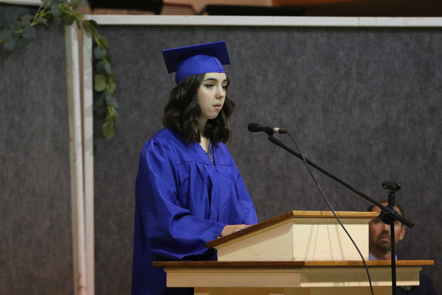 Brooke Schwartz addresses her fellow seniors during Pathway Christian School's graduation ceremony on May 16, 2021.