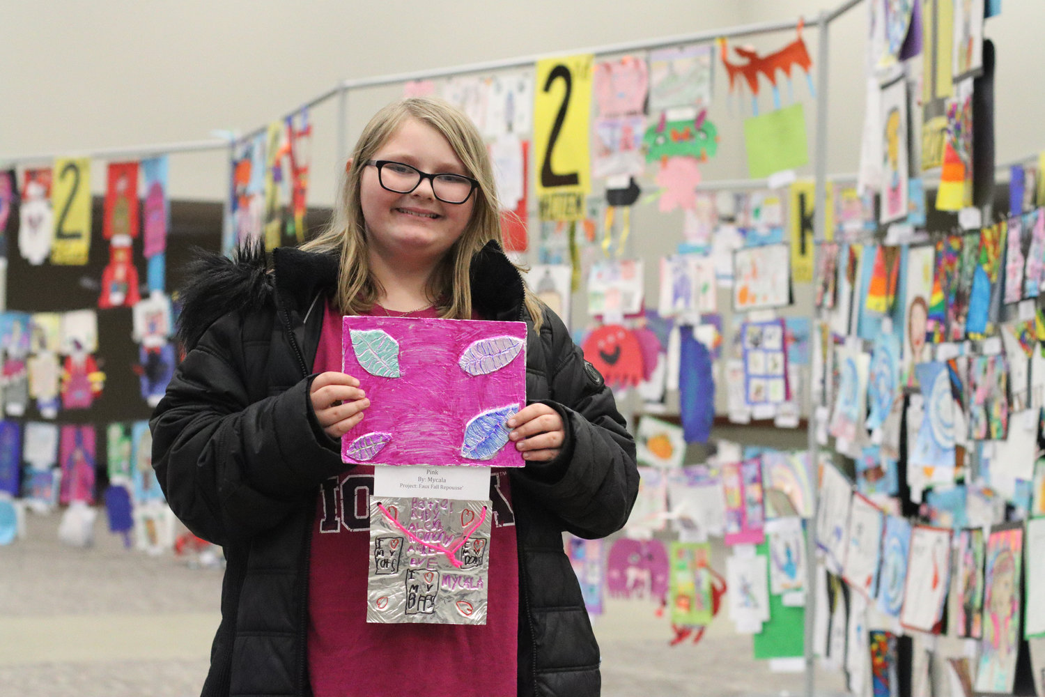 Mycala (fourth grade) displayed her project at the first annual Mid-Prairie AK-12 art show.