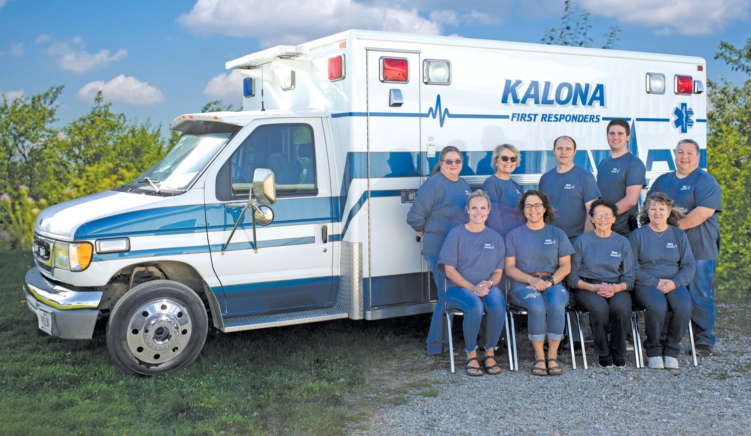 Current members of the Kalona First Responders include-Front Row (left to right): Hayley Hershberger, Shelly Bontrager, Ethel Bontrager, Lori Chalupa. Back Row: Pam Pacha, Regina Choate, Eldon Helmuth, Hogan Miller and director Aaron Gingerich. Not Present: Amber Kral, Brent Jehle, Chad Scarff, Dean Miller, Jerry Zahradnek, Jessie Zahradnek, Maddie Zahradnek, Traci Zahradnek, Karma Mack, Margo Duwa, Michelle Gardner, Merv Miller and Tim Smith. KFR covers 80 sq. mi. We had a low in 2018 of 258 calls with a steady increase of: 298 in 2019, 305 in 2020, 313 in 2021. From Jan- to April of this year there have been 113 calls,  trending to have over 300 in 2022 as well.