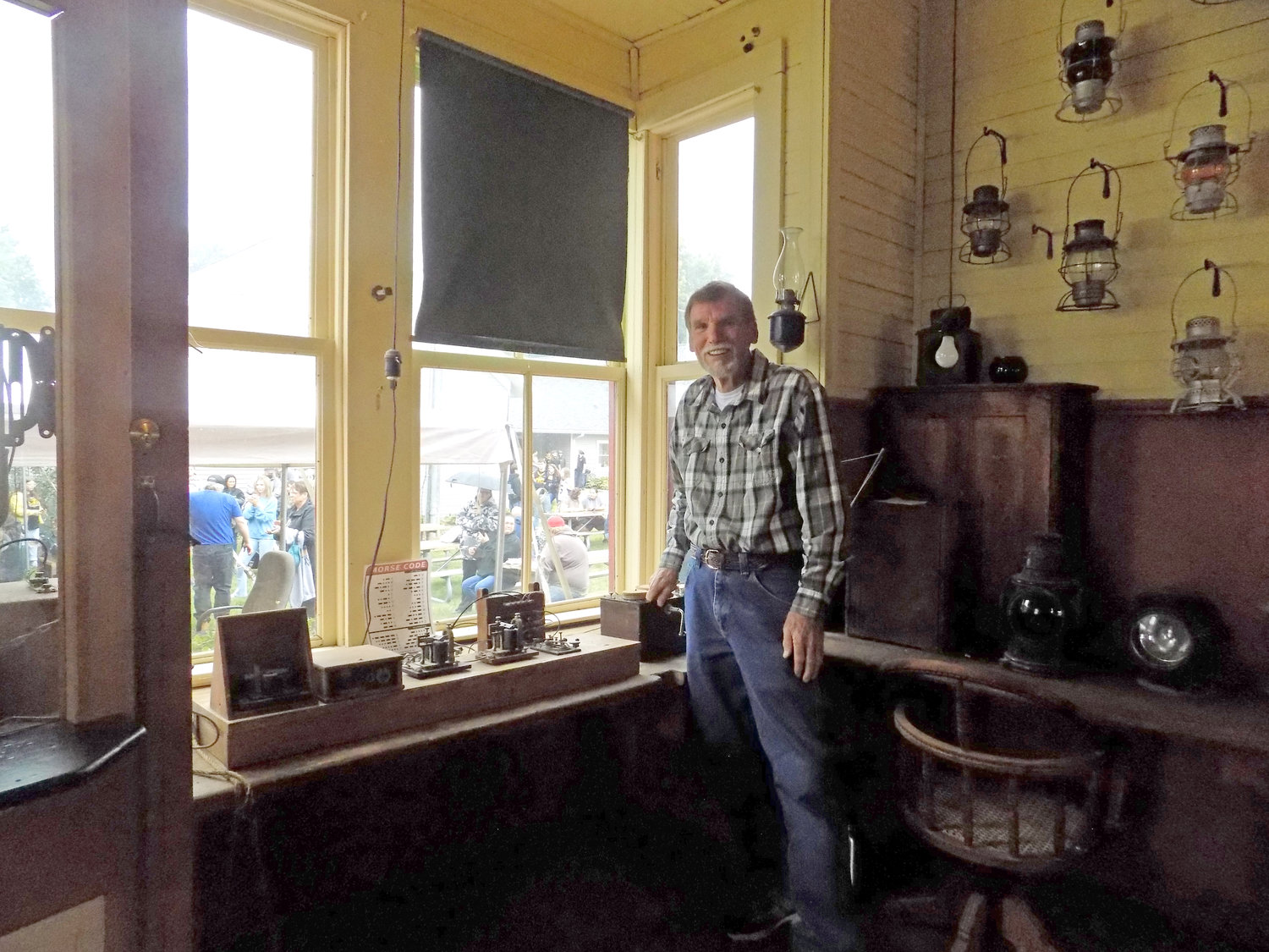 Jim Miller demonstrated the working telegraph machine inside the Depot.