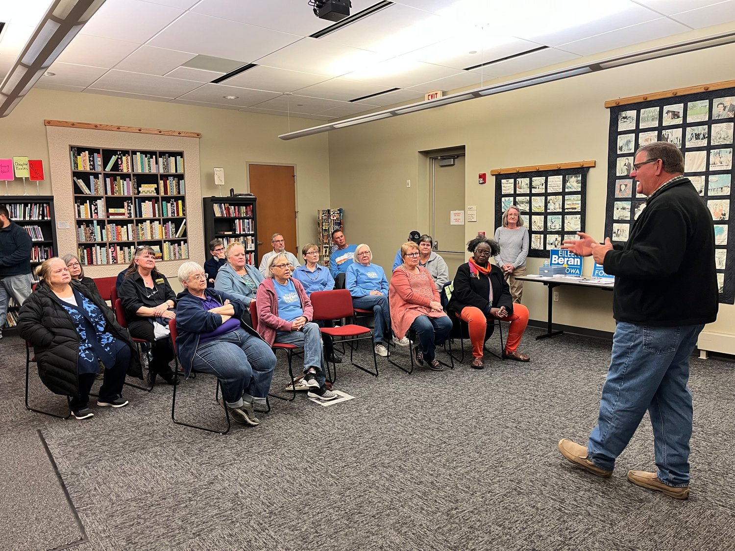 State Senate candidate Kevin Kinney met with voters at Kalona Public Library.