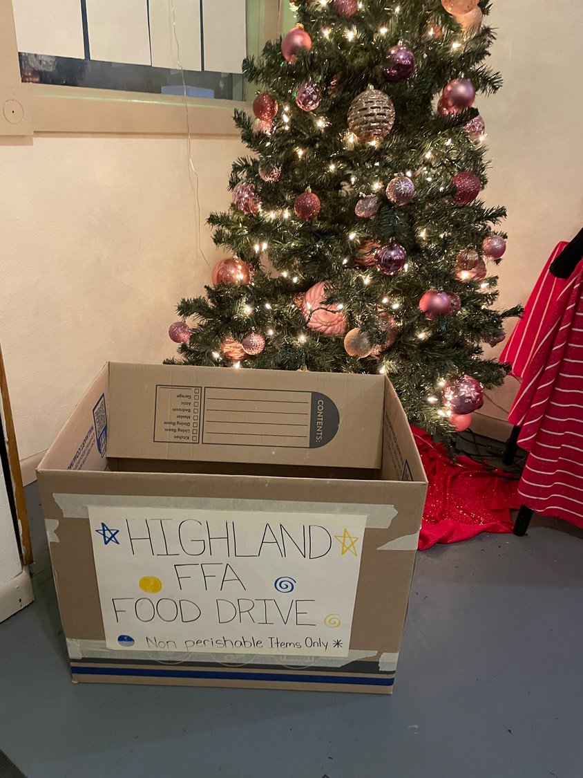 Look for Highland FFA food drive boxes at locations throughout Riverside.