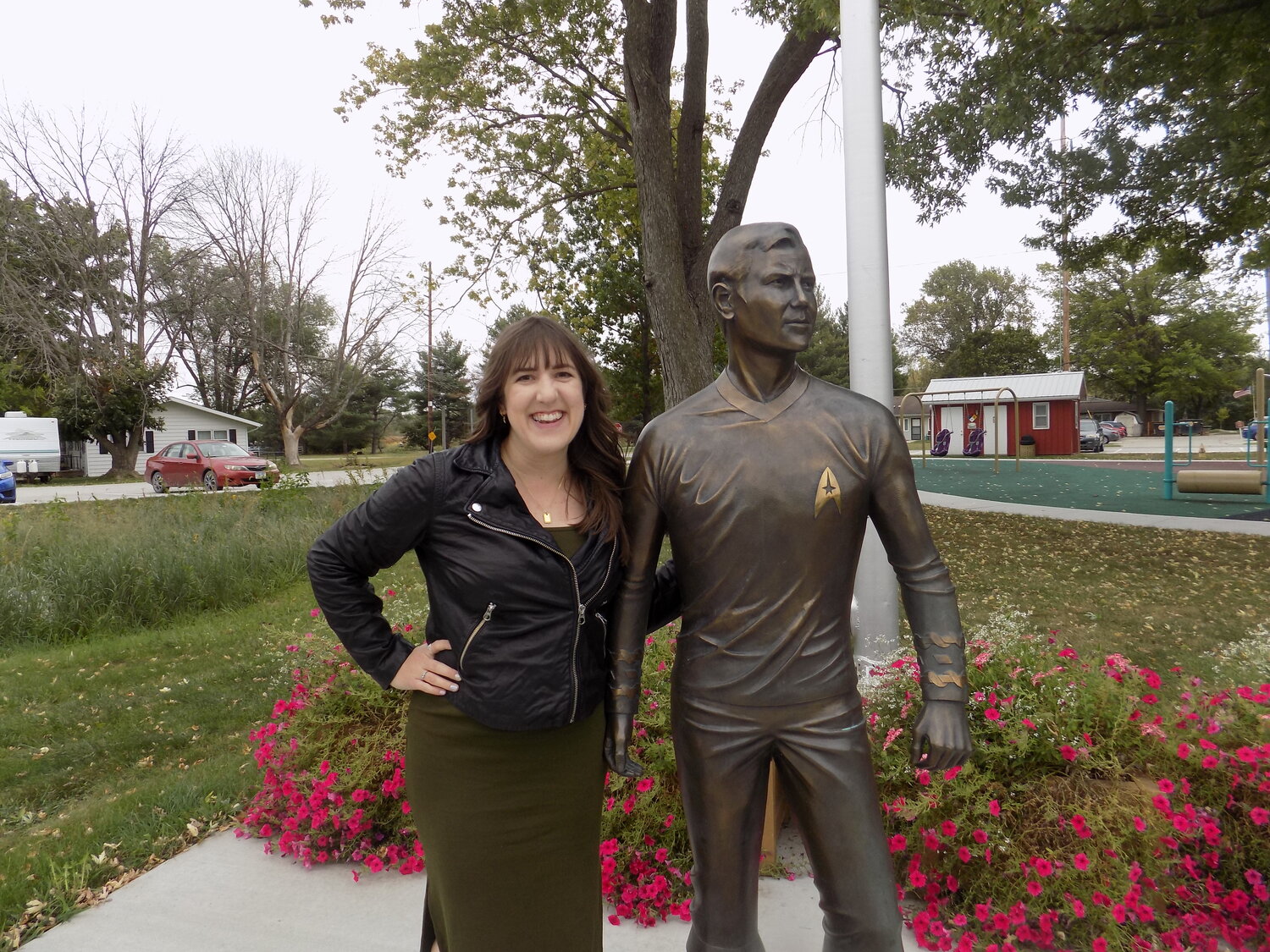 Author Megan Bannister, hanging out with Capt. Kirk in Riverside, one of the first weird places she discovered after moving to Iowa.